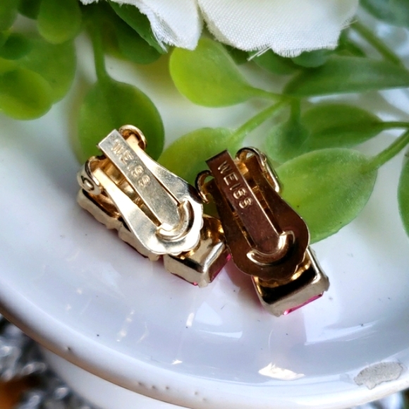 Vintage Authentic 50's Weiss Large Faceted Pink Glass Rhinestone Estate Earrings - Picture 11 of 11